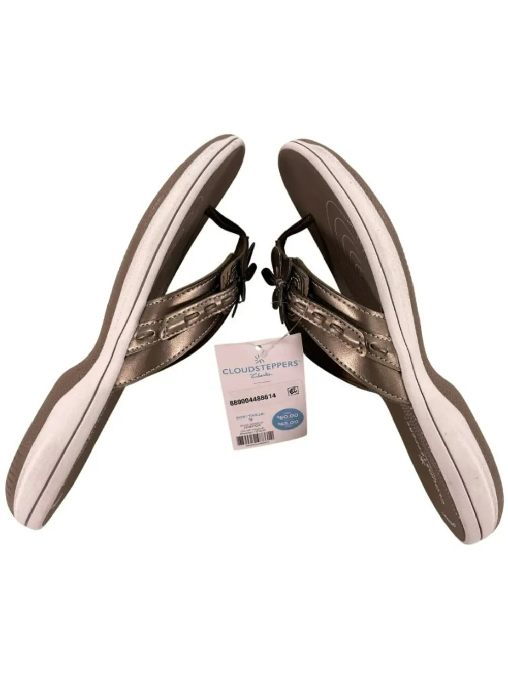 Cloudsteppers By Clarks Womens Breeze Opal Pewter Sandals Size 9 Cushion Soft Co